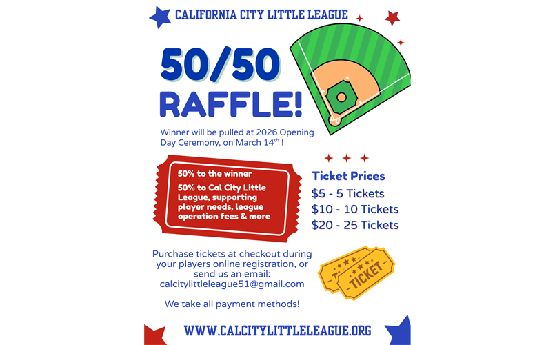 50/50 Raffle! Winner announced on Opening Day!